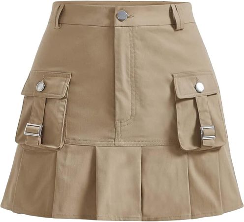 Verdusa Women's High Waist A Line Pleated Short Cargo Skirt with Pocket at Amazon Women’s Clothing store