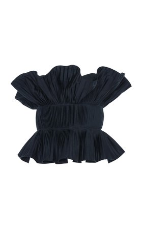 Shop Johanna Ortiz Andaliza Hechicera Strapless Pleated Cotton Poplin Top In Black