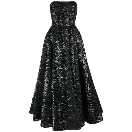 HAUTE COUTURE 1950s Black Sequin Ball Gown Evening Theater Opera Party Dress For Sale at 1stdibs