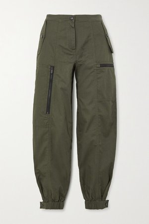 Cotton-drill Track Pants - Army green