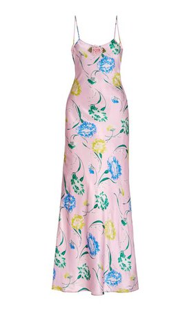 Rose-Detailed Floral Silk Midi Slip Dress By Rodarte | Moda Operandi
