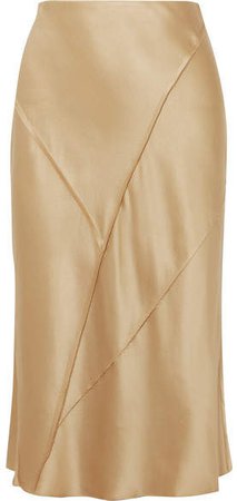 Paneled Silk-satin Midi Skirt - Gold
