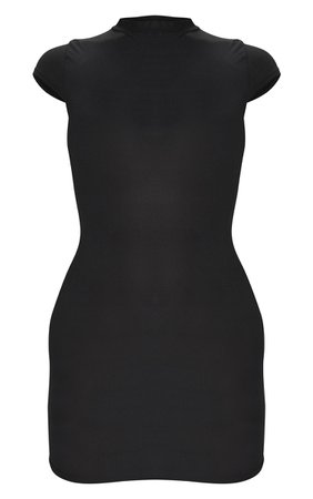 Black High Neck Ribbed Bodycon Dress | PrettyLittleThing