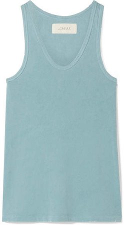The Racer Distressed Cotton-jersey Tank - Turquoise