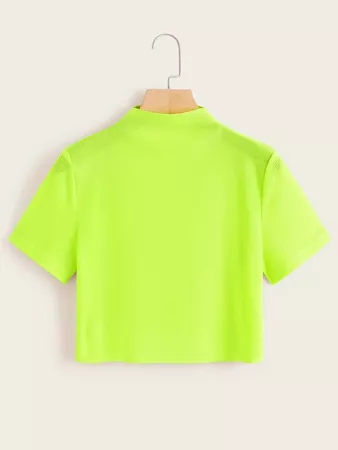 Neon Lime Ribbed Crop Tee