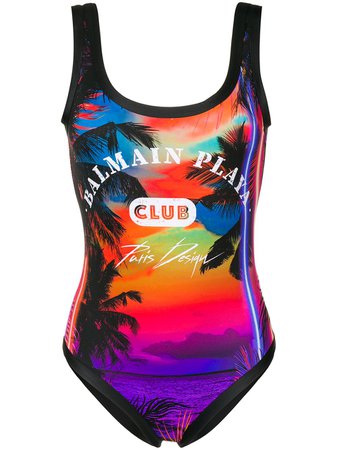 Balmain Beach Club Printed Swimsuit - Farfetch