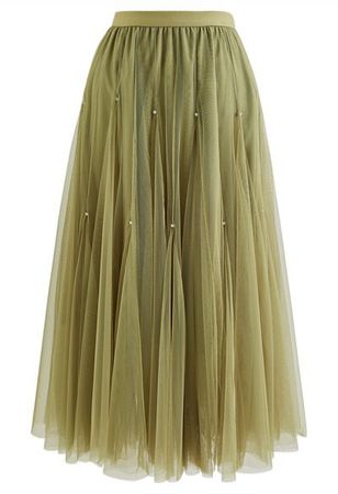 Moss Green Gradient Pleated Midi Skirt - Retro, Indie and Unique Fashion
