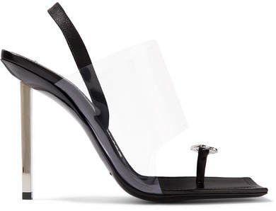 Kaia Crystal-embellished Pvc And Leather Slingback Sandals - Black