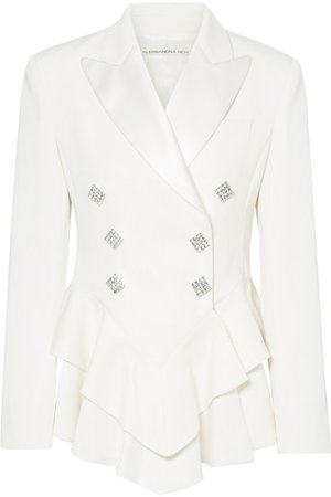 Alessandra Rich | Crystal-embellished satin-trimmed wool-crepe peplum blazer | NET-A-PORTER.COM