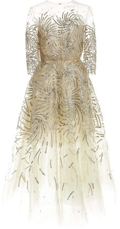 Oscar de la Renta A-Line Embellished Tulle Dress
