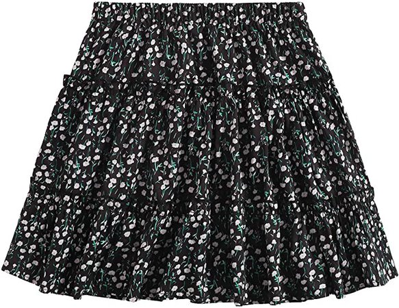 SheIn Women's Boho Floral Print Layered Frill Trim Ditsy Mini Short Flared Skirt at Amazon Women’s Clothing store