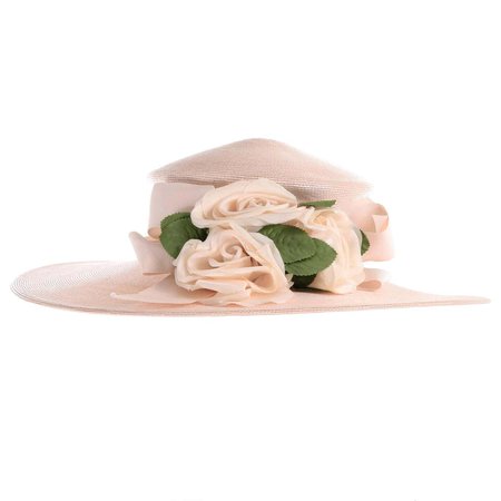 Frank Olive Vintage Cream Straw Hat With Flowers For Sale at 1stDibs