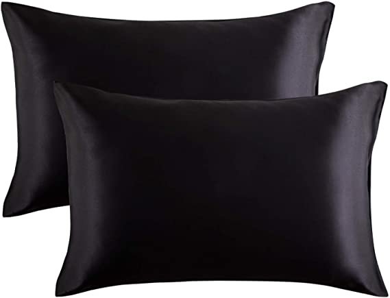 Amazon.com: Bedsure Satin Pillowcase for Hair and Skin Silk Pillowcase 2 Pack - Queen Size (Black, 20x30 inches) Pillow Cases Set of 2 - Slip Cooling Satin Pillow Covers with Envelope Closure: Home & Kitchen