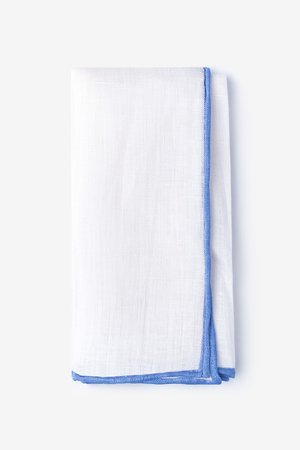 White Linen Pocket Square with Periwinkle Embroidered Edge | Ties.com
