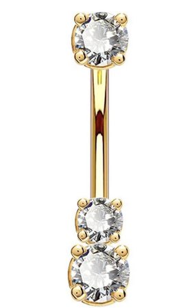 14K Real Gold Belly Ring 14G Three Round Solitaire CZ Navel Ring $100