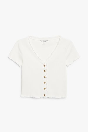 Lettuce hem top - White - T-shirts - Monki WW