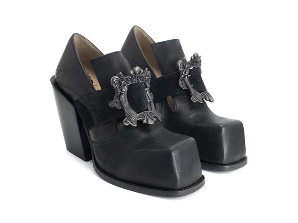 Fluevog Shoes | Shop | Bader (Black) | Buckled platform shoe