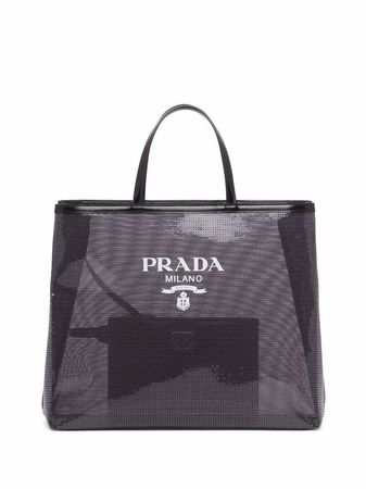 Shop Prada sequinned logo-print mesh tote bag with Express Delivery - FARFETCH