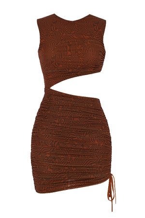 Clothing : Bodycon Dresses : Mistress Rocks 'Ego' Cocoa Mesh Asymmetric Cutout Mini Dress