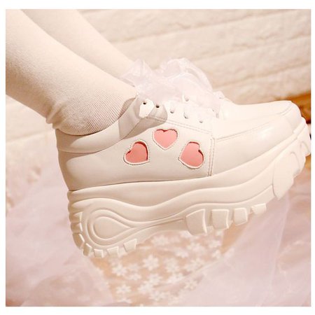 Chunky White Lolita Hearts Platform Sneakers