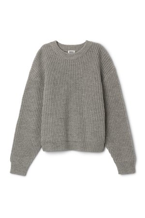Huge Cropped Knit Sweater - Grey - Knitwear - Weekday DK