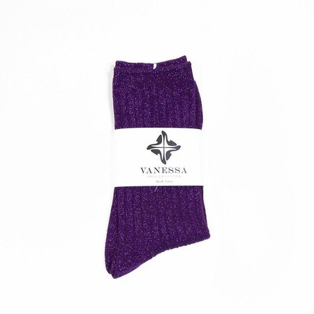 Purple Ribbed Glitter Lurex Thick Socks | Vanessa London | Accessories