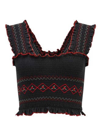Embroidered Shirred Crop Top - View All - Sale - Miss Selfridge US