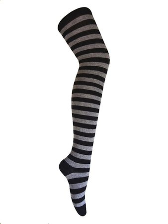 Black and Grey Horizontally striped thigh high cotton stockings
