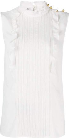 sleeveless pleated front blouse