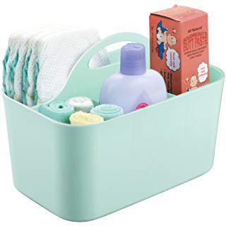 Amazon.com: mDesign Plastic Portable Nursery Storage Organizer Caddy Tote - Divided Basket Bin with Handle - Holds Bottles, Spoons, Bibs, Pacifiers, Diapers, Wipes, Baby Lotion - BPA Free - Large - Mint Green: Home & Kitchen