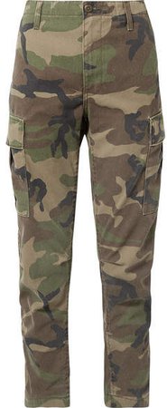 Camouflage-print Canvas Tapered Pants - Green