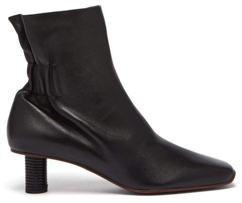 Ruched Back Leather Ankle Boots - Womens - Black