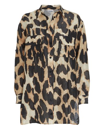 GANNI | Oversized Leopard Silk-Line Shirt | INTERMIX®