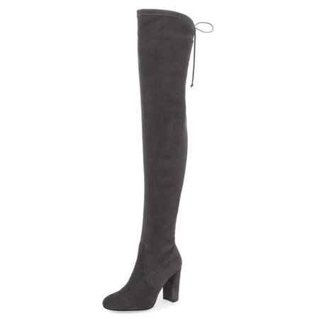 Dark Grey Suede Long Boots Chunky Heel Thigh-high Boots for Women for Work, Going out | FSJ