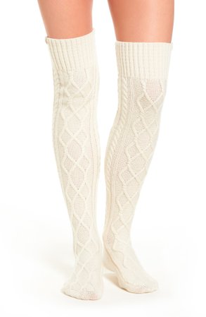 white knee high sweater socks