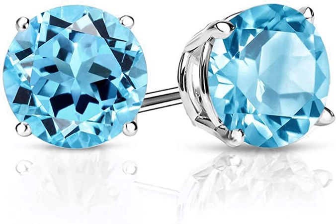 Amazon.com: Gem Stone King 925 Sterling Silver Swiss Blue Topaz Gemstone Birthstone Stud Earrings For Women (3.10 Cttw, Round 7MM): Clothing, Shoes & Jewelry