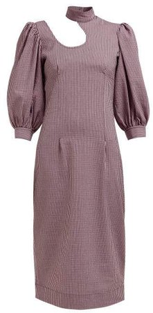 Striped Cotton Blend Seersucker Midi Dress - Womens - Pink
