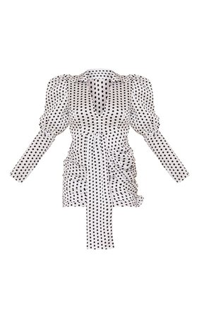 White Polka Dot Puff Sleeve Drape Bodycon Dress | PrettyLittleThing USA