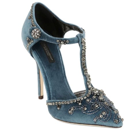 Dolce & Gabbana Women's Blue 105mm Embellished Velvet Tstrap Pumps
