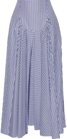 Gathered Striped Cotton-poplin Midi Skirt