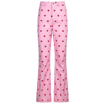 Valentine Pink Heart Bell Bottoms Jeans Pants Kawaii | Kawaii Babe
