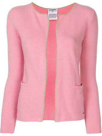 Shop pink Chanel Pre-Owned 2001 lurex-edging open cardigan with Express Delivery - Farfetch