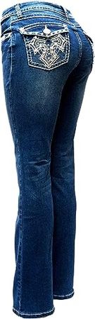Jack David H&Y U-Cute Rose 2 Rhinestone Studded Denim Bootcut Flap Pocket Jeans at Amazon Women's Jeans store