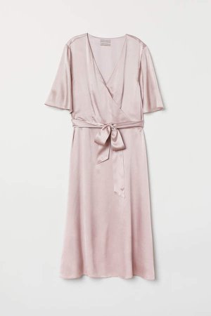 V-neck Silk Dress - Pink