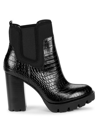Charles David Grady Croc-Embossed Leather Stack-Heel Booties on SALE | Saks OFF 5TH