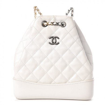 CHANEL Patent Goatskin Quilted Small Gabrielle Backpack White 377884
