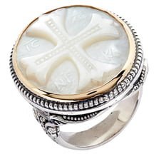 Trillion Embossed Cross Mother-of-Pearl Ring