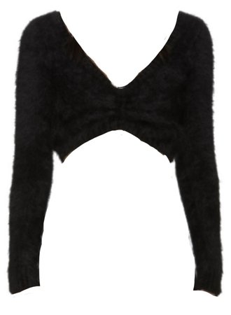 Black Cropped Bolo V-Neck Sweater