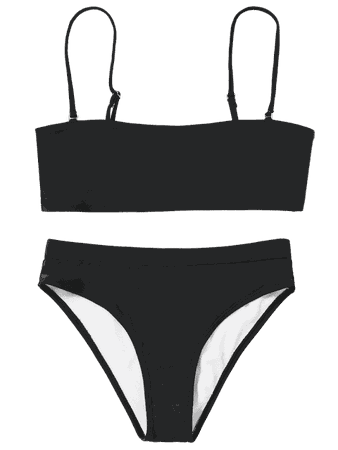 Cami Padded High Cut Bikini Swimwear BLACK: Bikinis M | ZAFUL