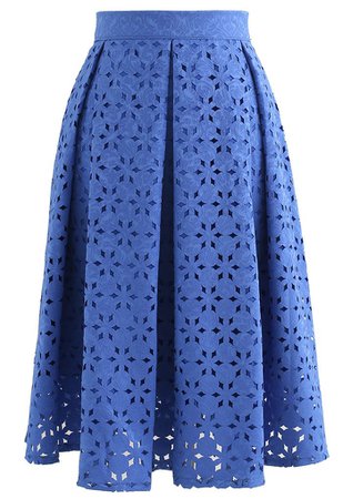 Snowflake Cutwork Jacquard Pleated Skirt in Blue - Retro, Indie and Unique Fashion